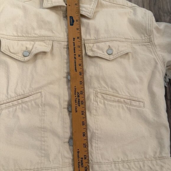 Blanknyc Cream Rope Fringe Macrame Denim Trucker Jacket S Boho Festival Grunge - Picture 9 of 10